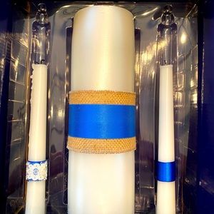 Wilton Wedding Unity Candle Set with Lace/Blue